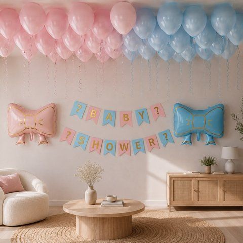 Набір куль для фотозони під стелю на гендер-паті Baby Shower Бантик Персик і блакитний 0007604 фото