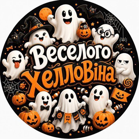 Міні банер артборд 50 см Веселого Хелловіна Компанія привидів Чорний і білий 0007890 фото