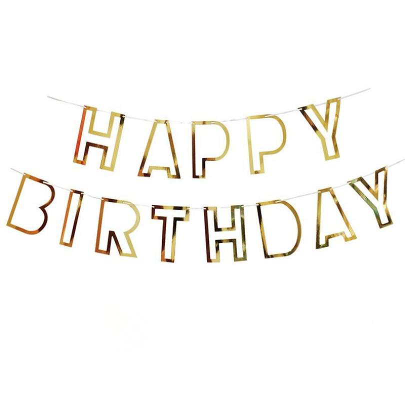 Надпись картонная 11х16 см Happy Birthday контур Золото 07856 фото